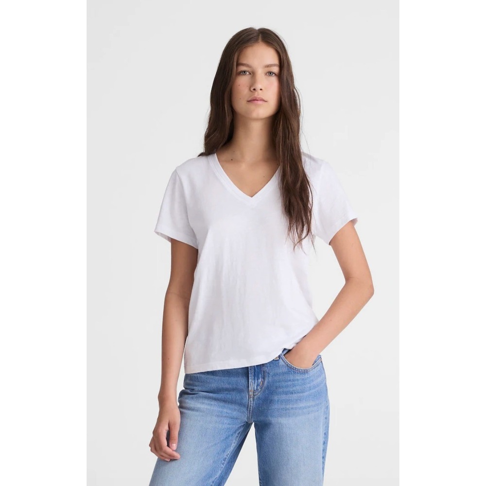 Madewell The Easy V-Neck Tee in Soft Slub White Cotton Blend Shirt XS NZ406 NWT